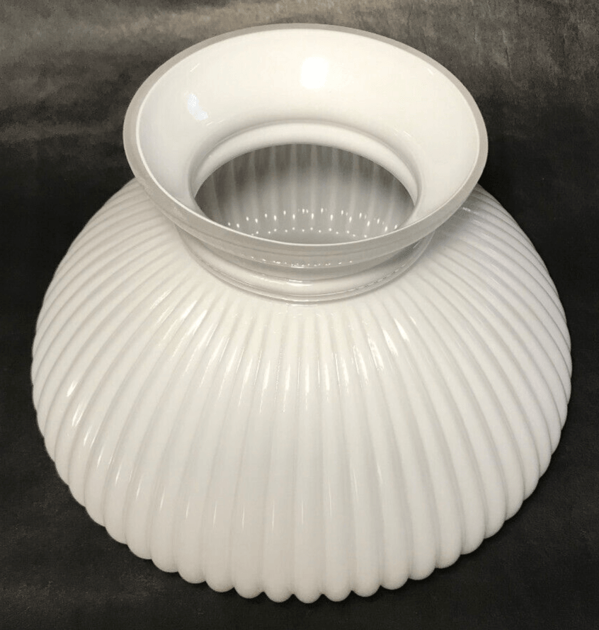 New 7" Clear Over Opal White Cased Glass Ribbed Student Lamp Shade #7S616C - Stone Door Lamps