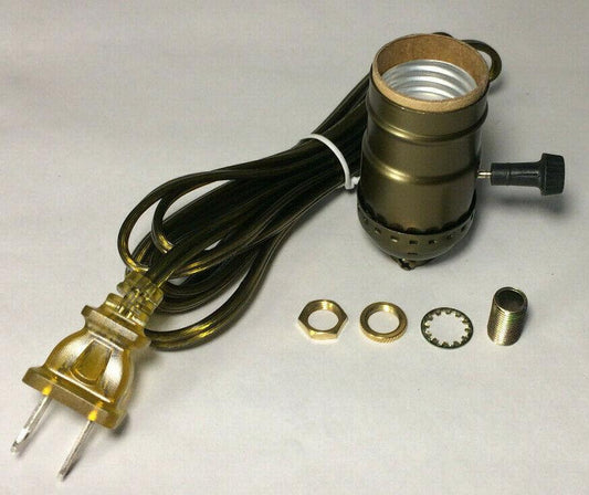 Vintage Table Lamp Rewiring Kit, Antique Brass 3 - Way Socket, Antique Brass Cord - Stone Door Lamps