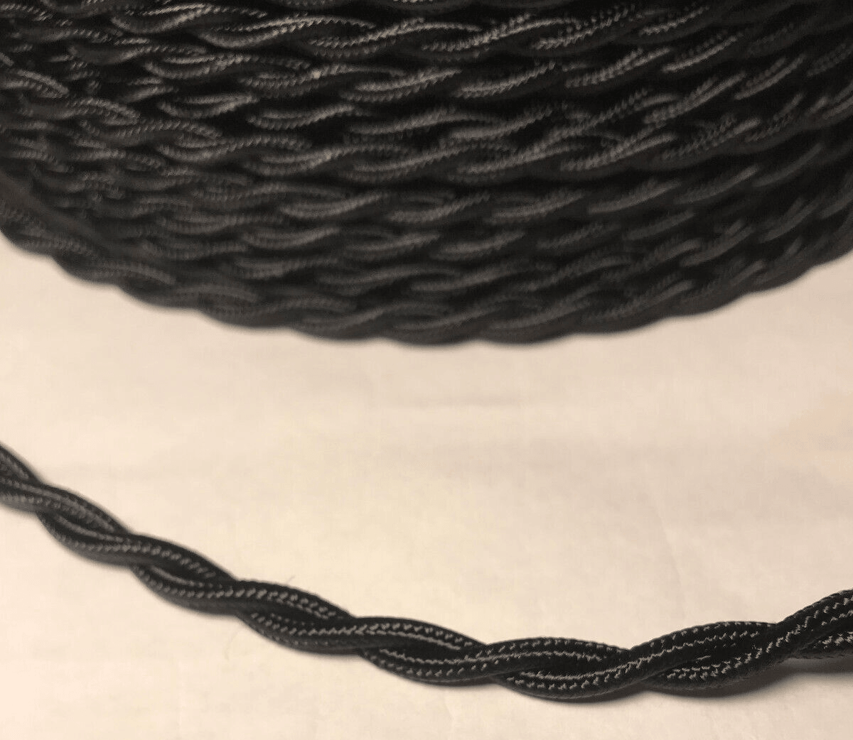 New High Quality Black Rayon Covered Twisted Pair Lamp Cord, 25' Spool 25LC638 - Stone Door Lamps