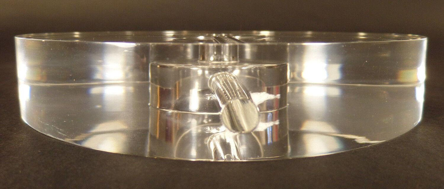 New 4" Diameter Clear Round Acrylic Lamp Base w/ Center Hole & Side Outlet - Stone Door Lamps