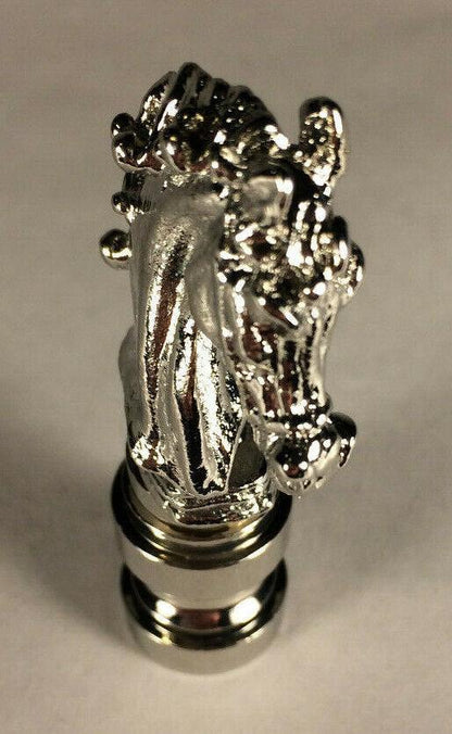 New 2 1/4" Knight Horse Cast Metal Lamp Harp Finial, Nickel Finish #LF122N - Stone Door Lamps