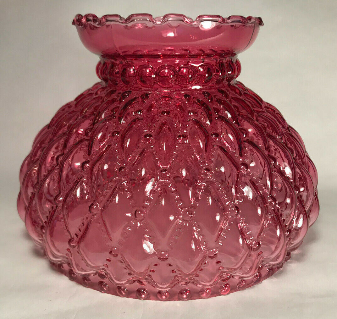 New 7" Diamond Quilted Cranberry Glass Student Lamp Shade With Crimp Top  #7S667