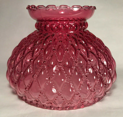 New 7" Diamond Quilted Cranberry Glass Student Lamp Shade With Crimp Top  #7S667
