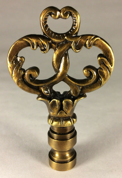 New 3" Victorian Style Cast Metal Lamp Harp Finial w/ Antique Finish, #LF075A