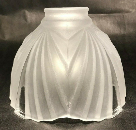 New Wide Panel Art Deco Crystal Etched Fixture Shade, Clear Panels 2 1/4" Fitter - Stone Door Lamps