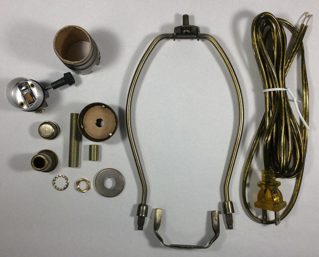 Table Lamp Wiring Kit W/ 10" Antique Finish Harp,3 Way Socket,Antique Brass Cord - Stone Door Lamps