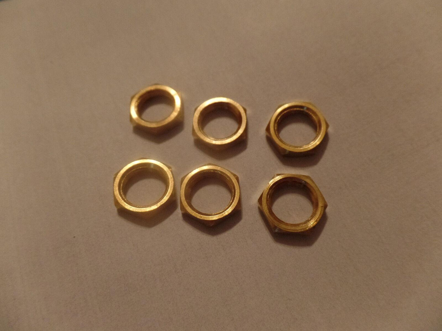 LOT OF 6 BRASS HEX NUTS HEXAGON LOCKNUT 1/8F Ceiling Canopy Lamp Part #LN700 - Stone Door Lamps