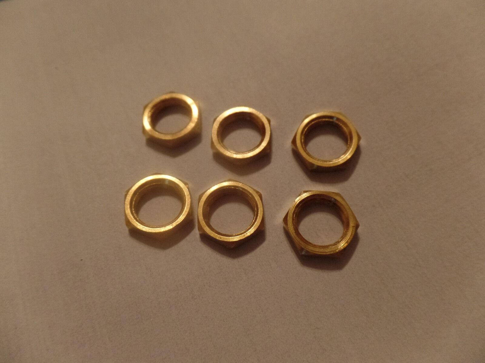 LOT OF 6 BRASS HEX NUTS HEXAGON LOCKNUT 1/8F Ceiling Canopy Lamp Part #LN700 - Stone Door Lamps