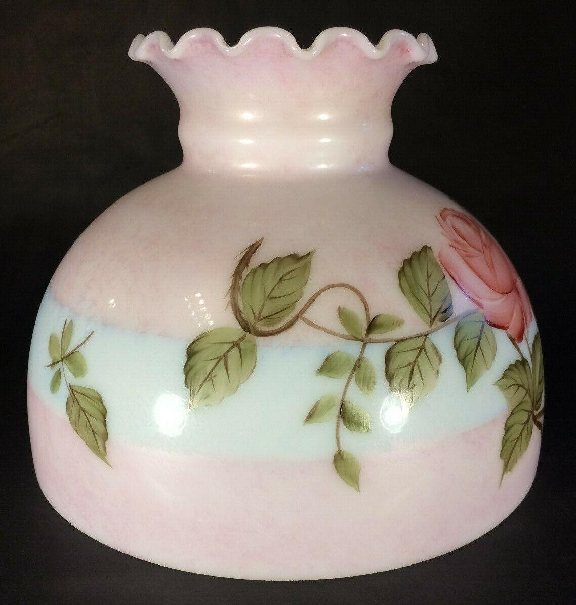 New 10" Hand Painted Student Shade W/ Queen Elizabeth Roses Mottled Carmine Tint - Stone Door Lamps