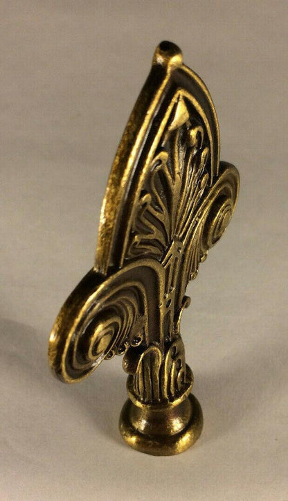 New 3 1/4" Fleur - de - lis Cast Metal Lamp Harp Finial w/ Antique Finish, #LF061A - Stone Door Lamps