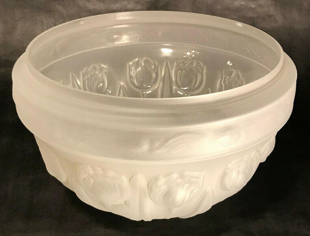 New 10" Embossed Floral Motif Satin Crystal Dome Shade For Table Lamp, Fixture - Stone Door Lamps