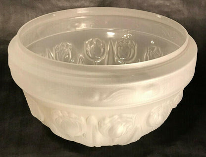 New 10" Embossed Floral Motif Satin Crystal Dome Shade For Table Lamp, Fixture - Stone Door Lamps