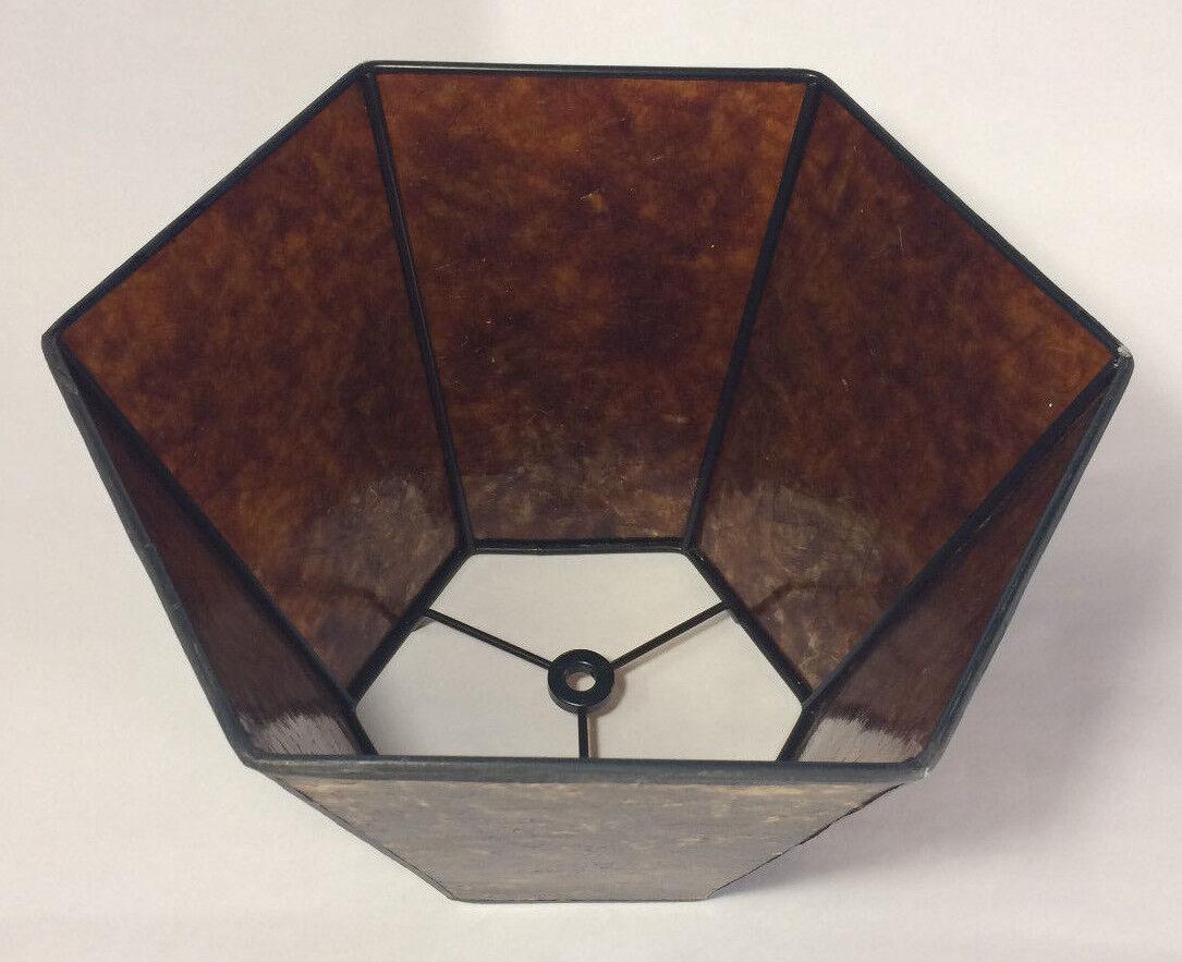 9" x 14" x 10" Antique Amber Hexagon Style Mica Bridge Floor Lamp Shade #MS704M - Stone Door Lamps