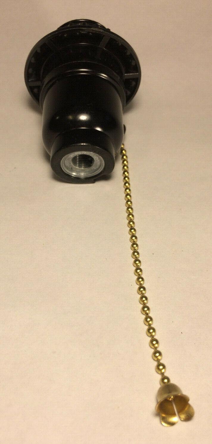 New Threaded Phenolic Bakelite Pull Chain Lamp Socket w/ Shade Ring, E26, #SO682