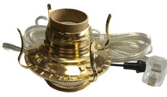 New Brass Plated #2 Electric Lamp Burner With 6 ft. Silver Cord #EB219 - Stone Door Lamps