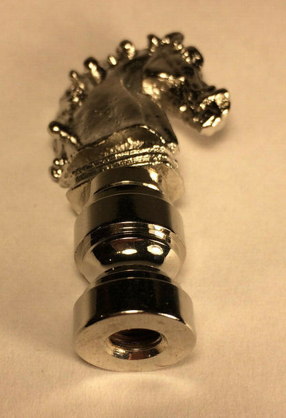 New 2 1/4" Knight Horse Cast Metal Lamp Harp Finial, Nickel Finish #LF122N