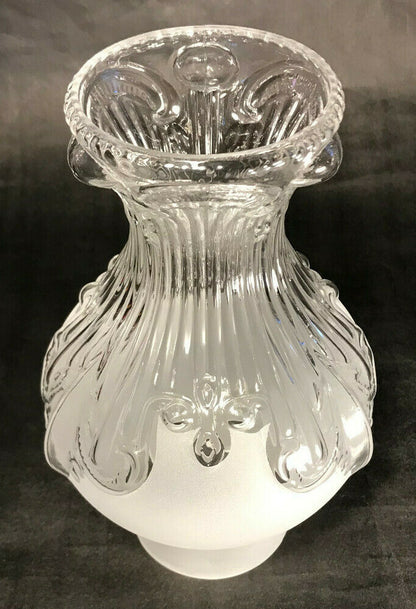 New 3" x 8 1/2" Clear & Frosted Embossed Glass Princess Feather Lamp Chimney