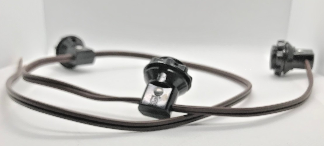 New Candelabra 3-Light E12 Harness Set With Phenolic Ring, 18/2 Brown Cord SO639