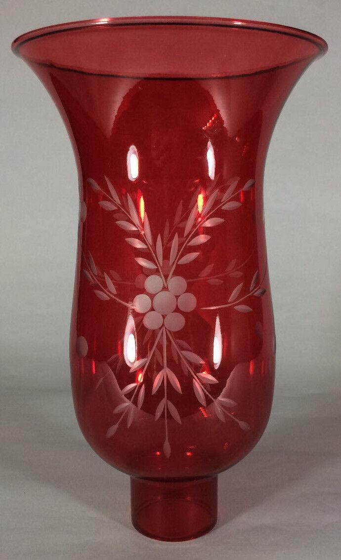 Cranberry Cut Flower Glass Hurricane Lamp Shade Candle Sconce Light, 5" x 8 1/4" - Stone Door Lamps