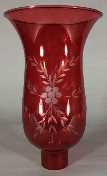 Cranberry Cut Flower Glass Hurricane Lamp Shade Candle Sconce Light, 5" x 8 1/4" - Stone Door Lamps