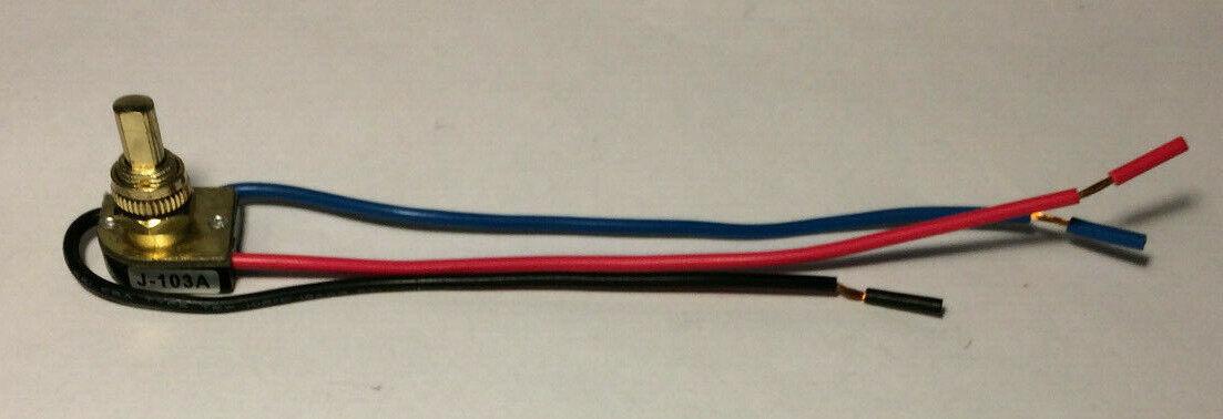 New 3 - way, 4 position Brass Push Canopy Switch, 3/8" Shank, 6" Wire Leads #CS409 - Stone Door Lamps