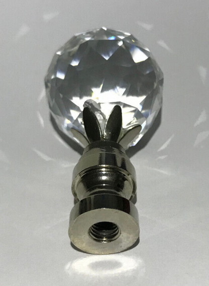 New 2 1/4" Crystal Lamp Finial With Nickel Finish Base, 1/4-27F Tap, #CF139N
