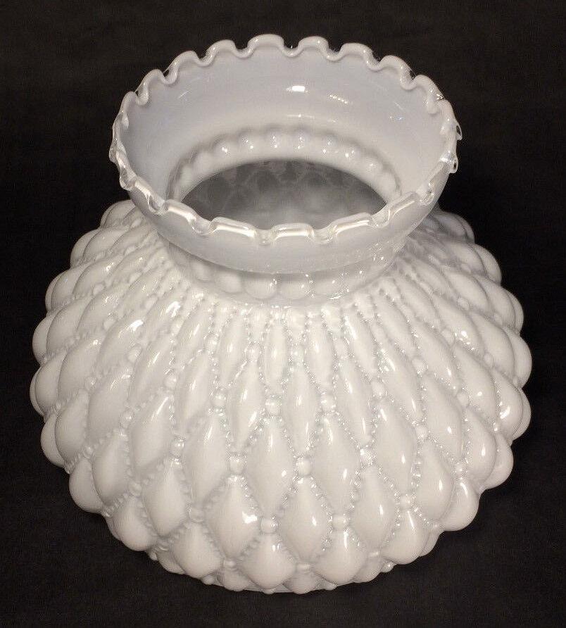 NEW 7" Diamond Quilted White Opal Glass Oil Student Lamp Shade Crimp Top #PS660 - Stone Door Lamps