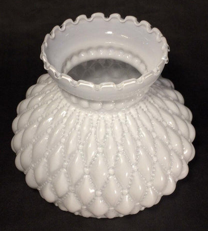 NEW 7" Diamond Quilted White Opal Glass Oil Student Lamp Shade Crimp Top #PS660 - Stone Door Lamps