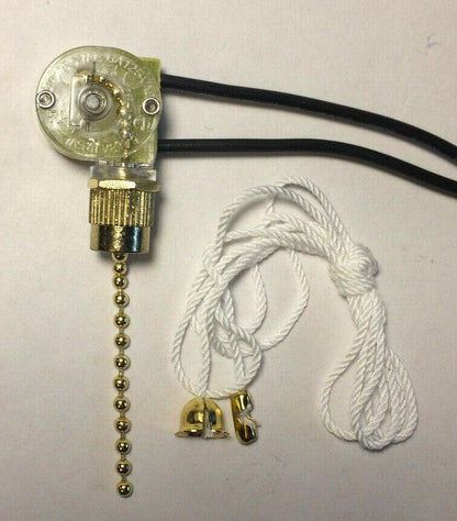 New Pull Chain Switch For Canopy Or Fan Light, 6" Long Wire Leads #CS405 - Stone Door Lamps
