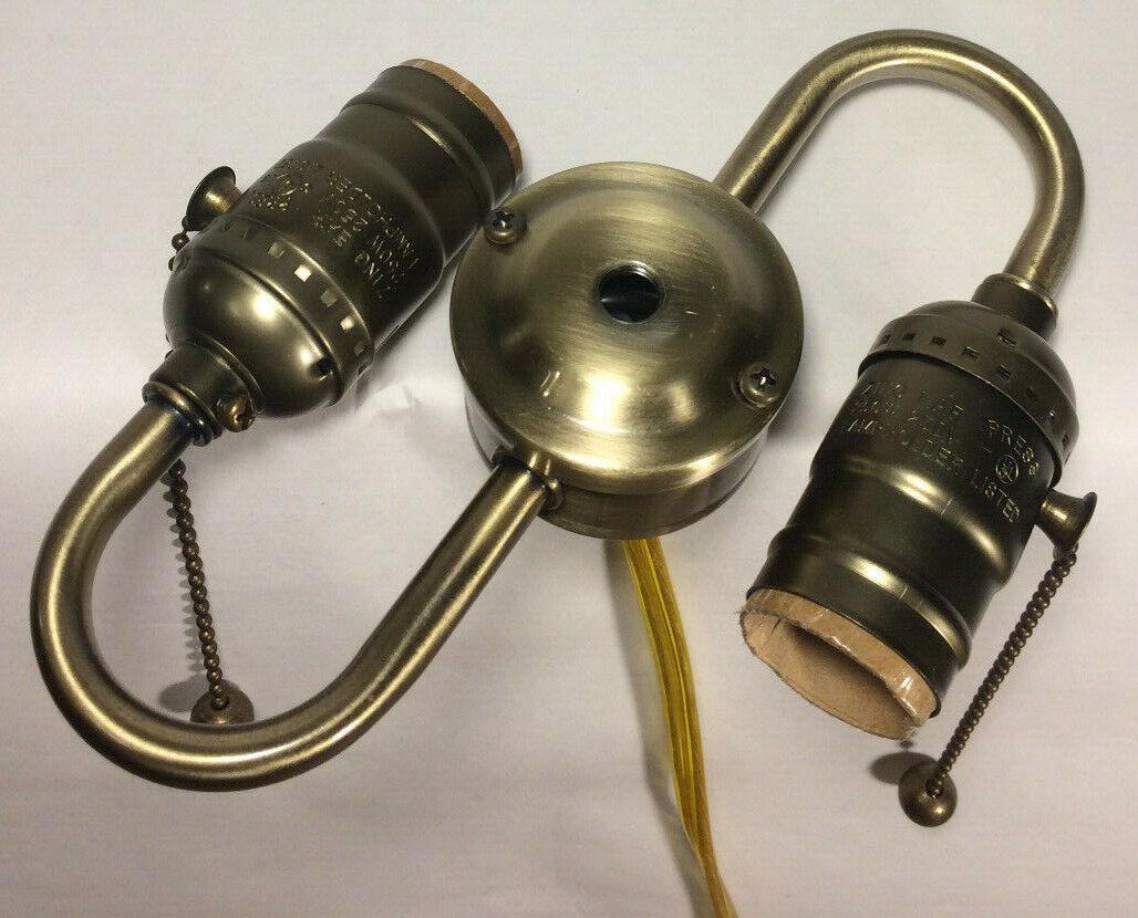 New Wired S - Type 2 - Light Lamp Cluster w/ Pull Chain Sockets, Antique Finish 412A - Stone Door Lamps