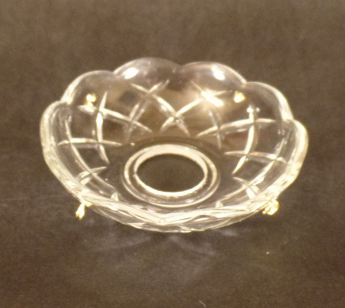 3 3/8" Pressed Glass Round Lamp Prism Chandelier Bobeche w/ 4 Brass Pins #BB925