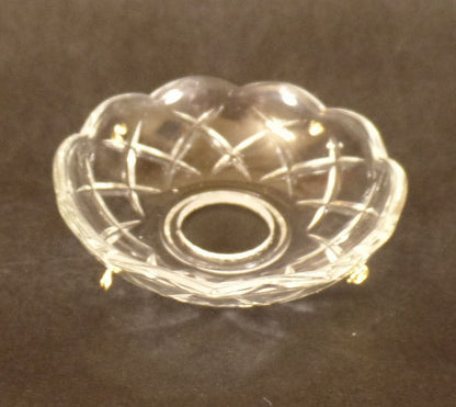 3 3/8" Pressed Glass Round Lamp Prism Chandelier Bobeche w/ 4 Brass Pins #BB925