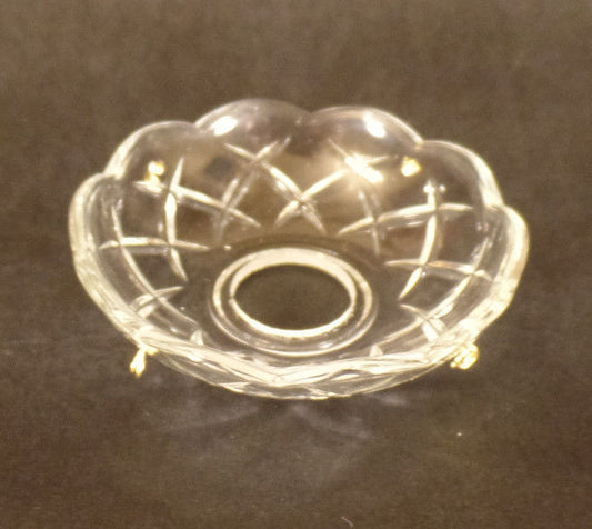 3 3/8" Pressed Glass Round Lamp Prism Chandelier Bobeche w/ 4 Brass Pins #BB925