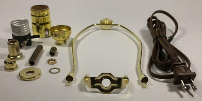 Table Lamp Wiring Kit 7" Brass Plated Harp, Push - Thru Socket, 8 ft. Brown Cord - Stone Door Lamps