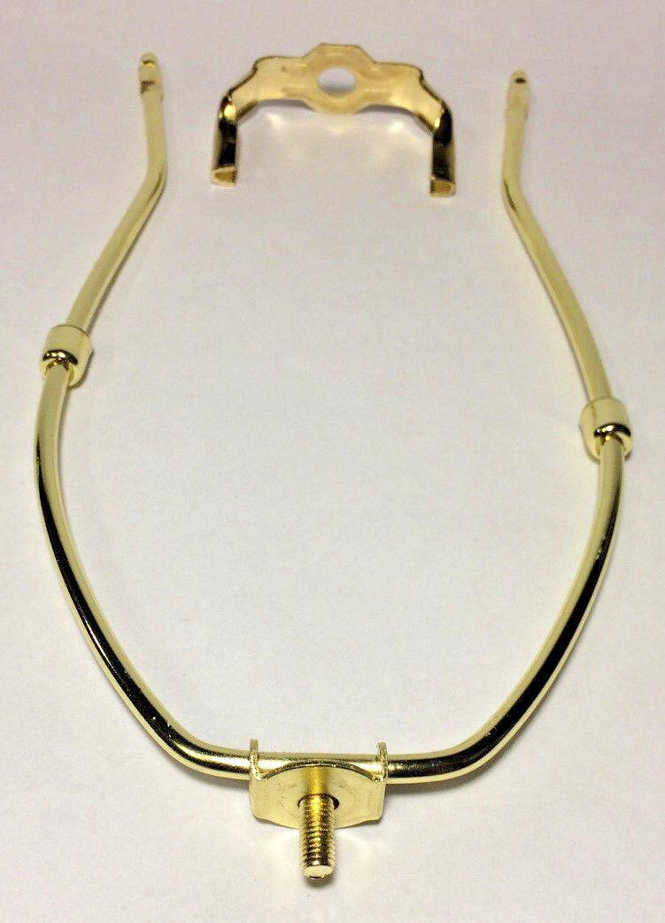 New 9 1/2" Brass Plated Heavy Duty Lamp Harp w/ Base & Protective Coating #HAR45 - Stone Door Lamps