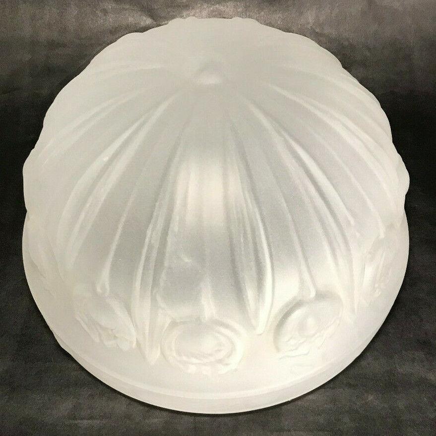 New 10" Embossed Floral Motif Satin Crystal Dome Shade For Table Lamp, Fixture - Stone Door Lamps