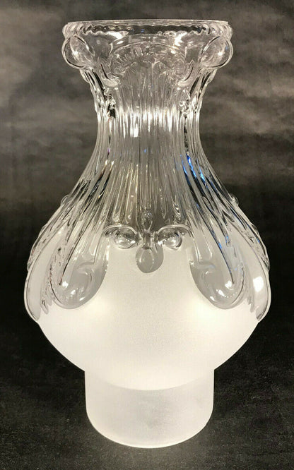 New 3" x 8 1/2" Clear & Frosted Embossed Glass Princess Feather Lamp Chimney