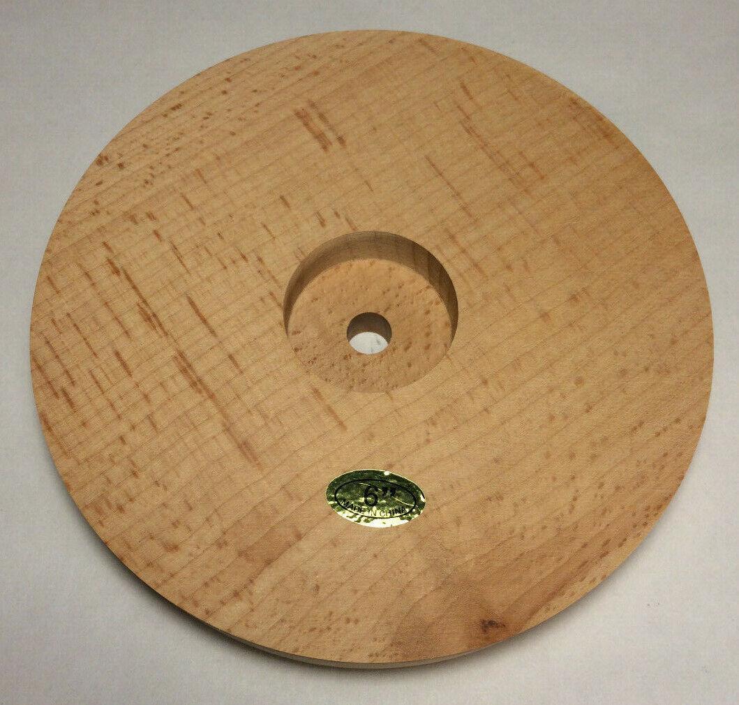 New 6" Modern Style Disc Shaped Rustic Wooden Lamp Base W/ Wire Way Hole #WB314U - Stone Door Lamps