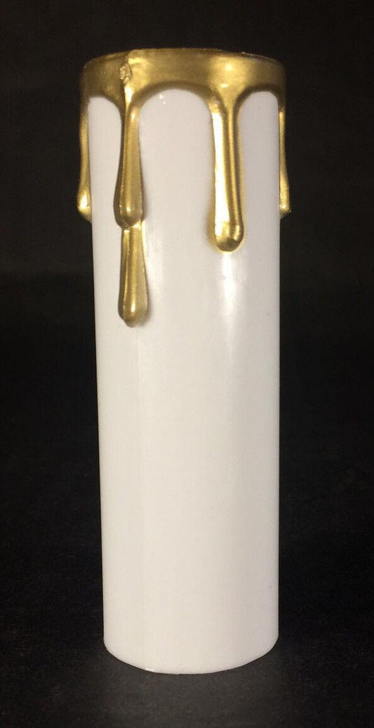 New 4" White Plastic Standard Socket (1 3/16" I.D.) Candle Cover w/ Gold Drips - Stone Door Lamps