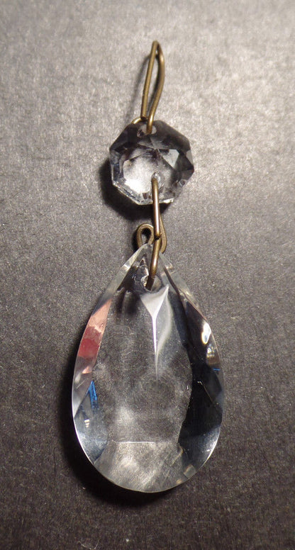1 1/8" (28mm)Glass Crystal Pendalogue Prism w/ Antique Brass Pin Chandelier Lamp