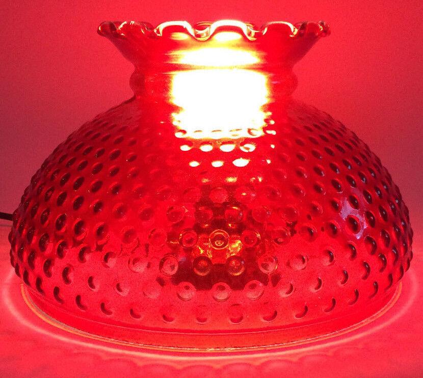 New 10" Ruby Red Stained Hobnail Glass Student Lamp Shade, Crimp Top, USA SH150R