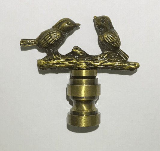 New 1 3/4" Cast Metal Two Love Birds Lamp Finial, Antique Brass Finish, 1/4 - 27 - Stone Door Lamps
