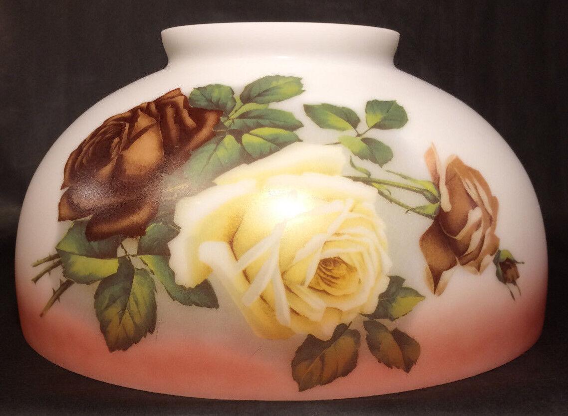NEW 14" Dome Lamp Shade, Hand Blown English Roses, Table & Library Lamp #DS033 - Stone Door Lamps