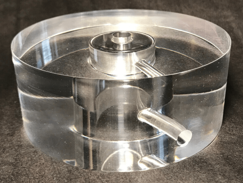 New 7" Diameter, 2" Thick Clear Round Acrylic Lamp Base Center Hole, Side Outlet - Stone Door Lamps
