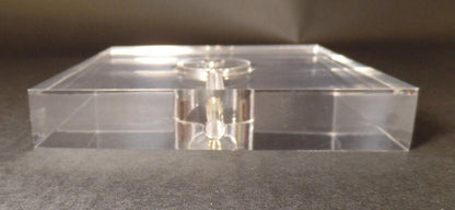 New 3 3/4" Diameter Clear Square Acrylic Lamp Base w/ Center Hole & Side Outlet - Stone Door Lamps