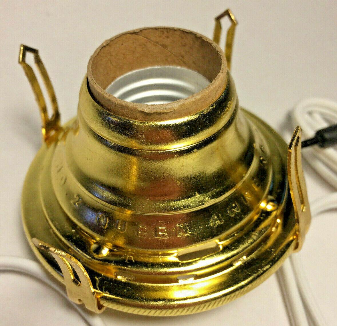 New Solid Brass #2 Queen Anne Electric Lamp Burner With 6 ft. White Cord #EB212 - Stone Door Lamps