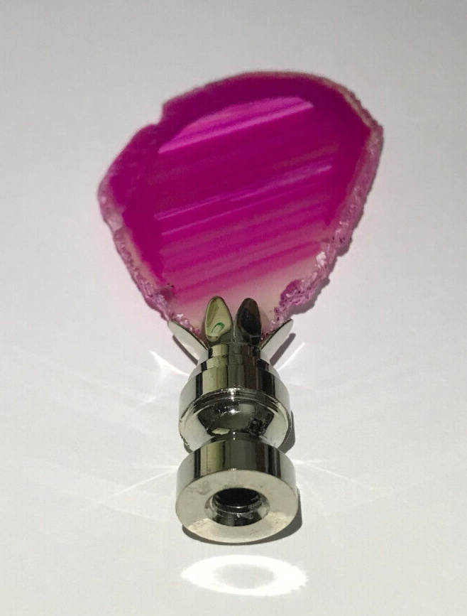 New 2.5"-3.5" Natural Pink Agate Stone Lamp Finial, Nickel Base, 1/4-27F, #053NK