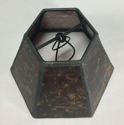 3"x6"x4.25" Mini Mica Chandelier Shade Amber Color Hexagon Style Bulb Clip #751M - Stone Door Lamps