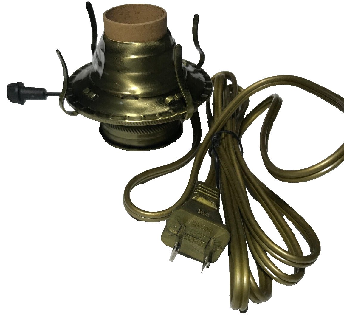 New Antique Brass Plated #2 Electric Lamp Burner W/ 6 ft. Unfinished Brass Cord - Stone Door Lamps