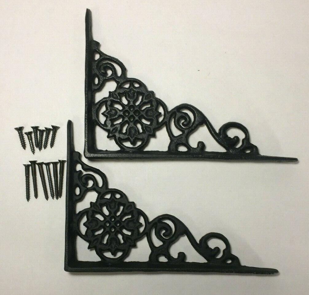 One Pair of New Pennsylvania Dutch Motif Cast Iron Shelf Brackets 6.5" Long #621 - Stone Door Lamps